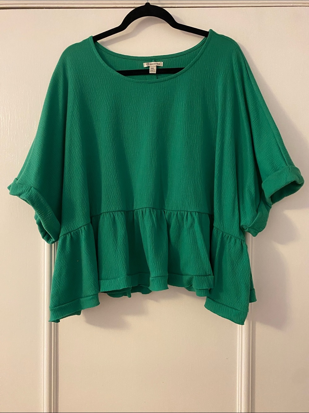 Versona Emerald Green Ruffle-waist Women's Top